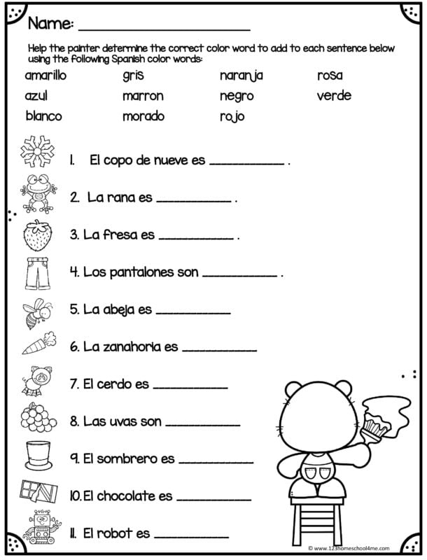 FREE Printable Spanish Colors Worksheet For Kindergarten 56 OFF