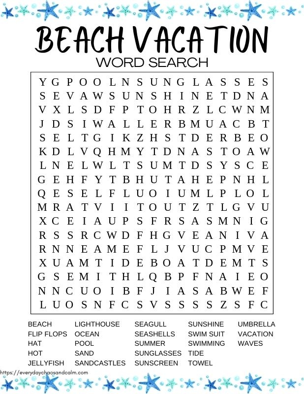Free Printable Summer Word Searches Worksheets Library