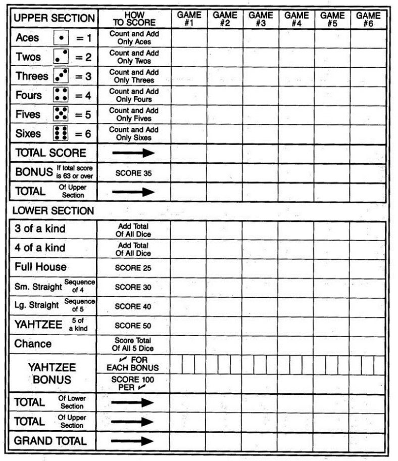 Free Printable Yahtzee Sheets Learning Printable