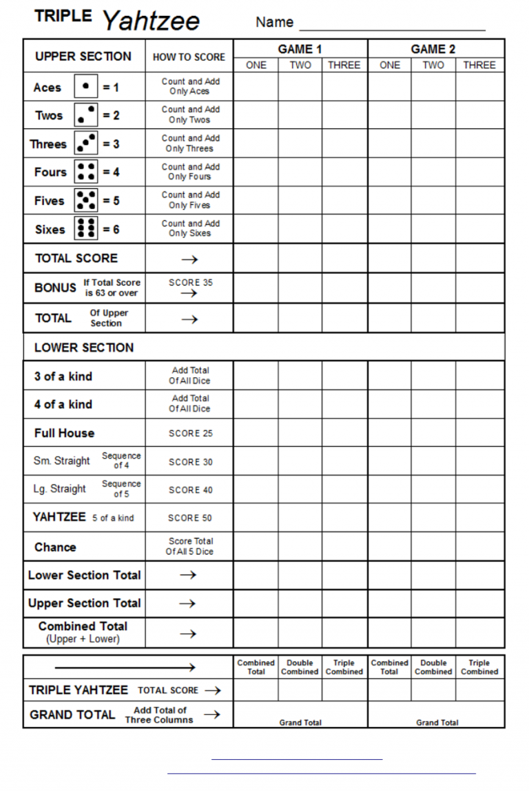 Free Printable Yahtzee Sheets Learning Printable