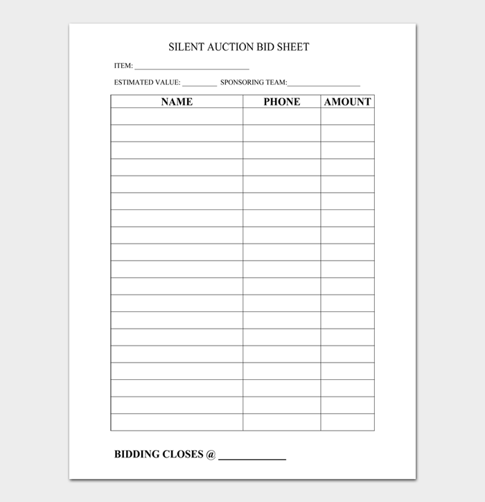 FREE Silent Auction Bid Sheet Templates