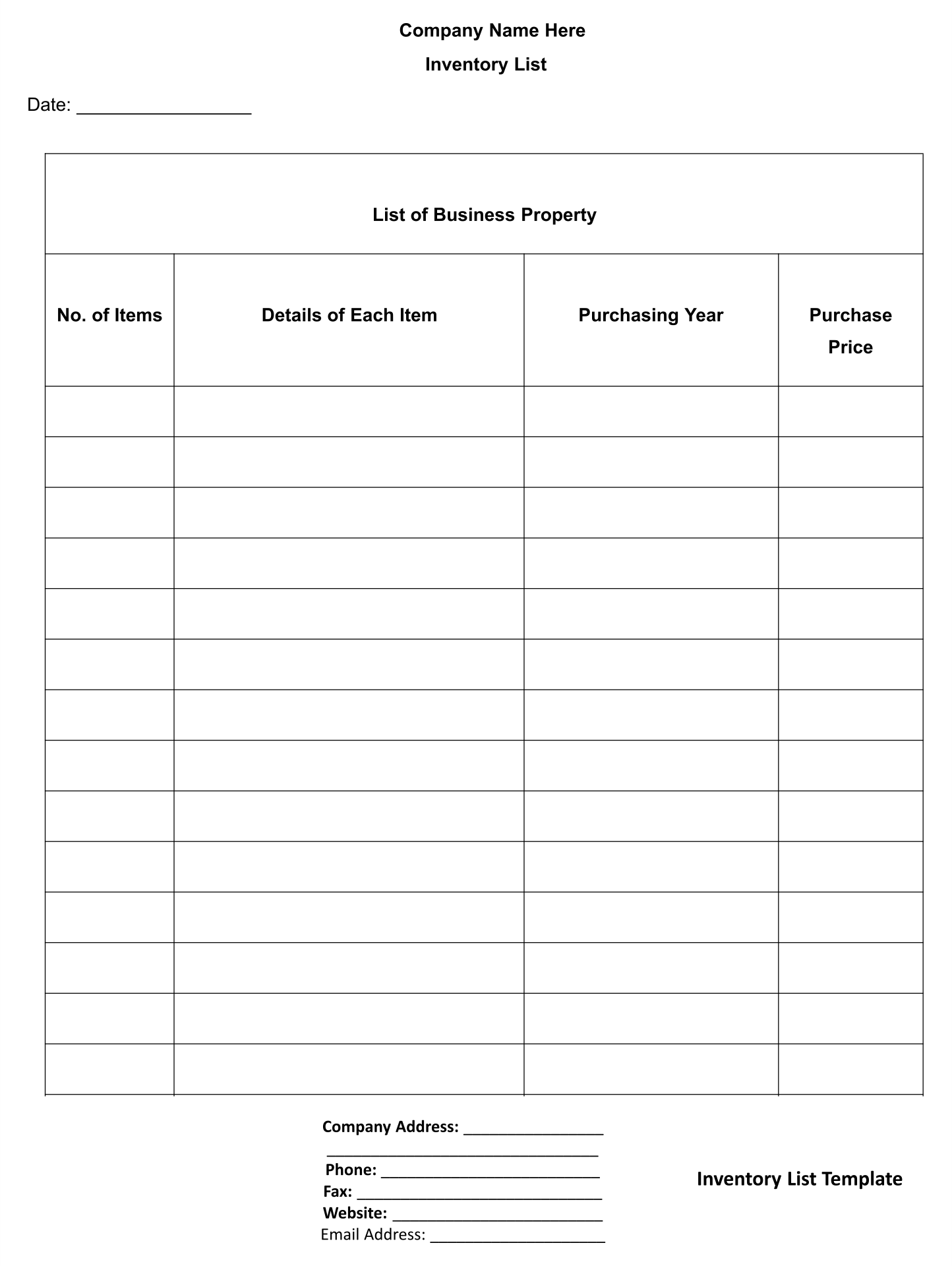 Inventory Log Sheet Printable