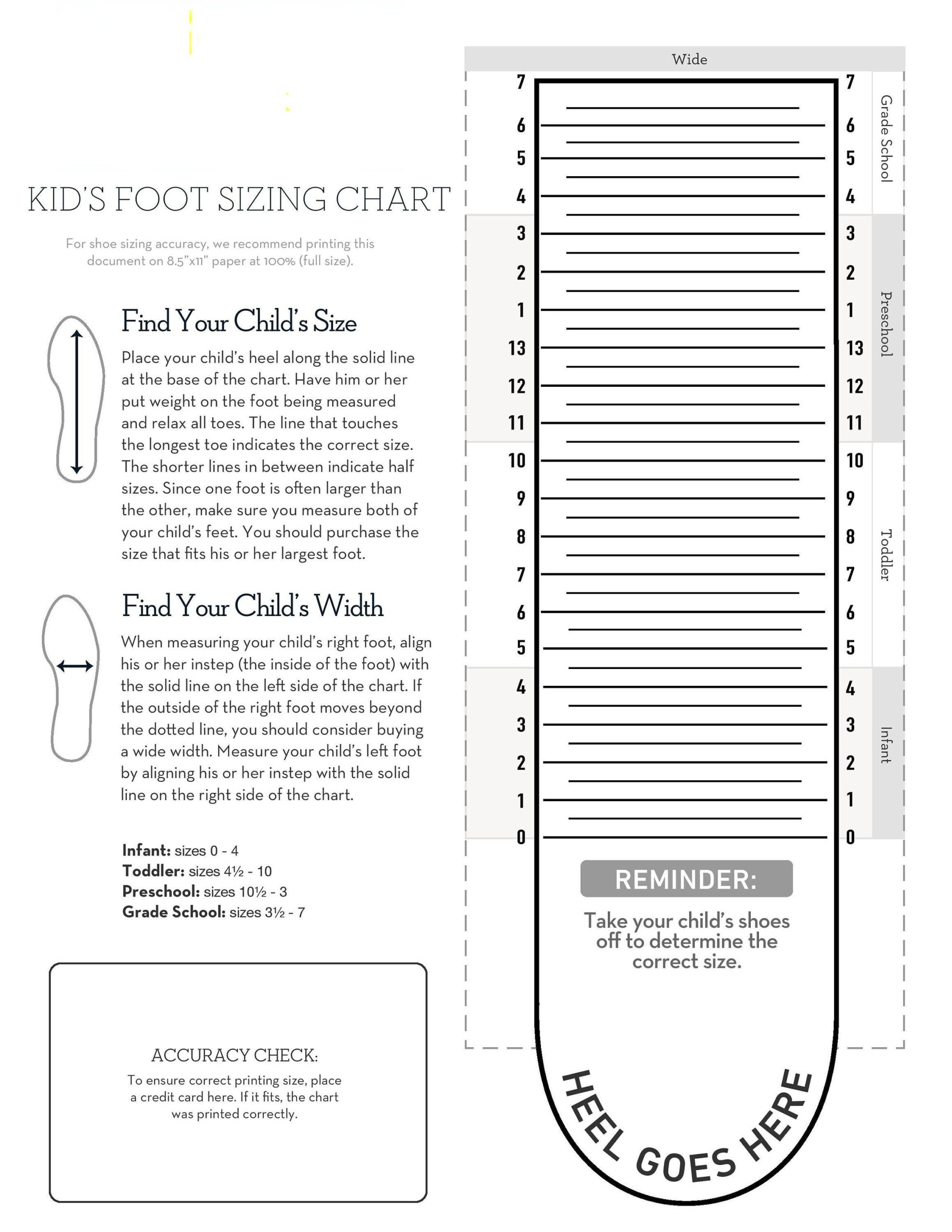 Kids Shoe Sizer Template Printable Shoe Size Chart For Adults FREE