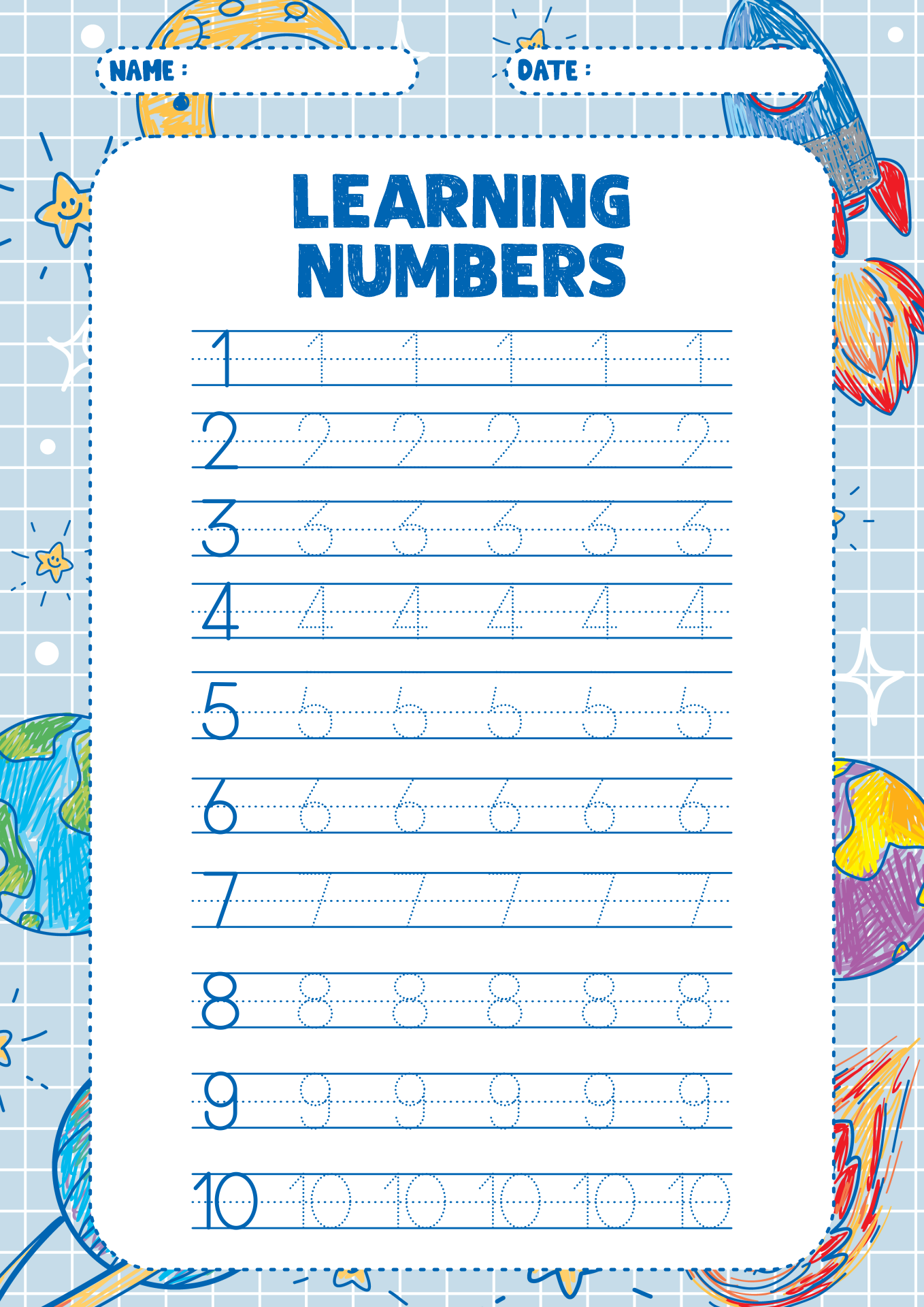 Large Free Printable Number Tracing Sheets
