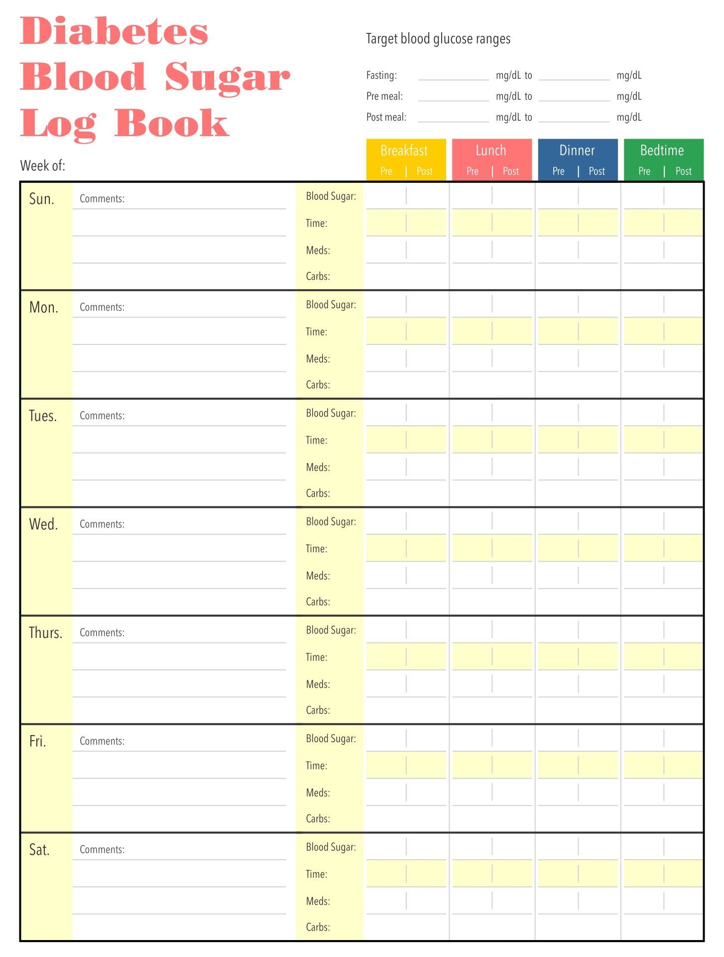 Large Print Free Printable Blood Sugar Log Sheet Dev onallcylinders