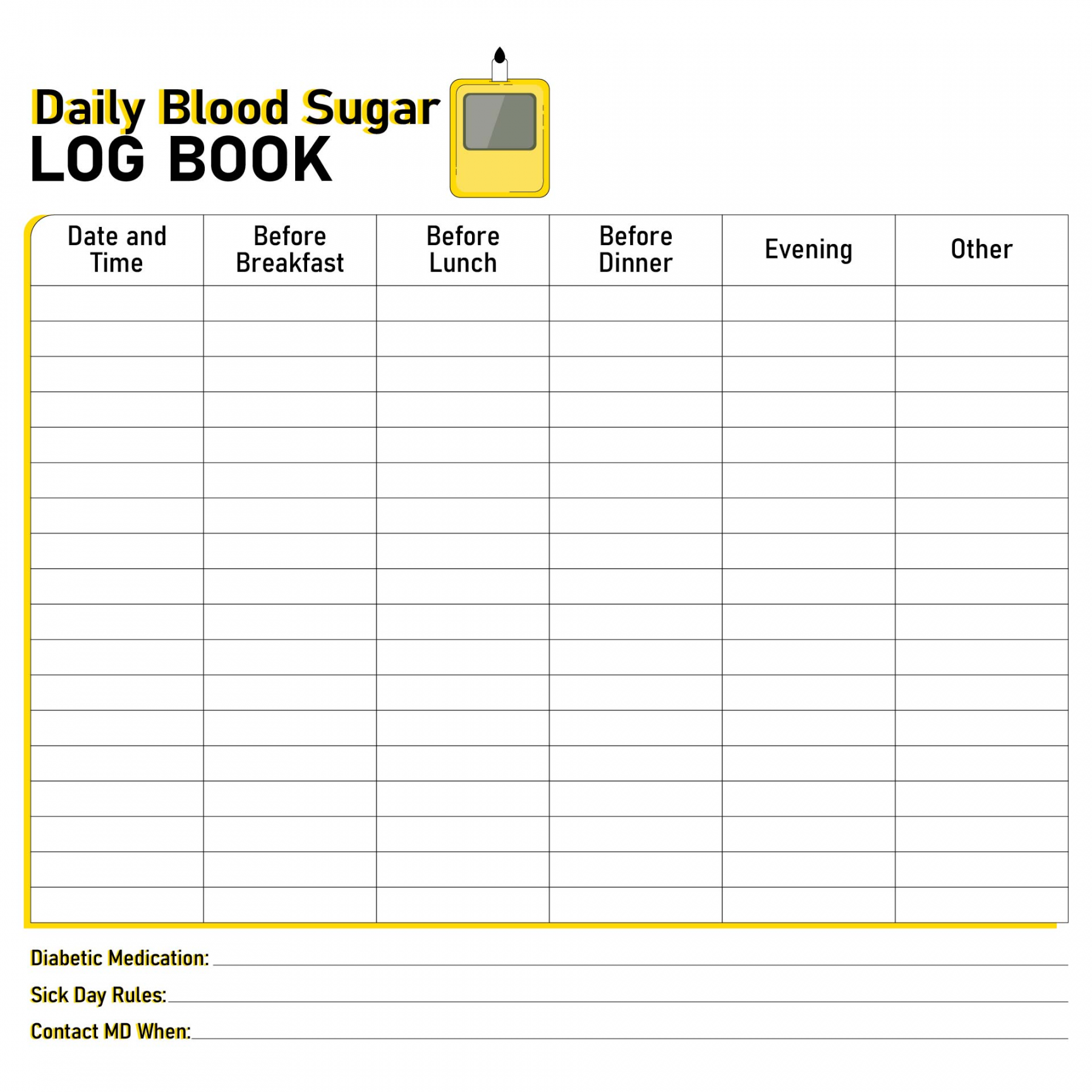 Large Print Free Printable Blood Sugar Log Sheet FREE Printable HQ