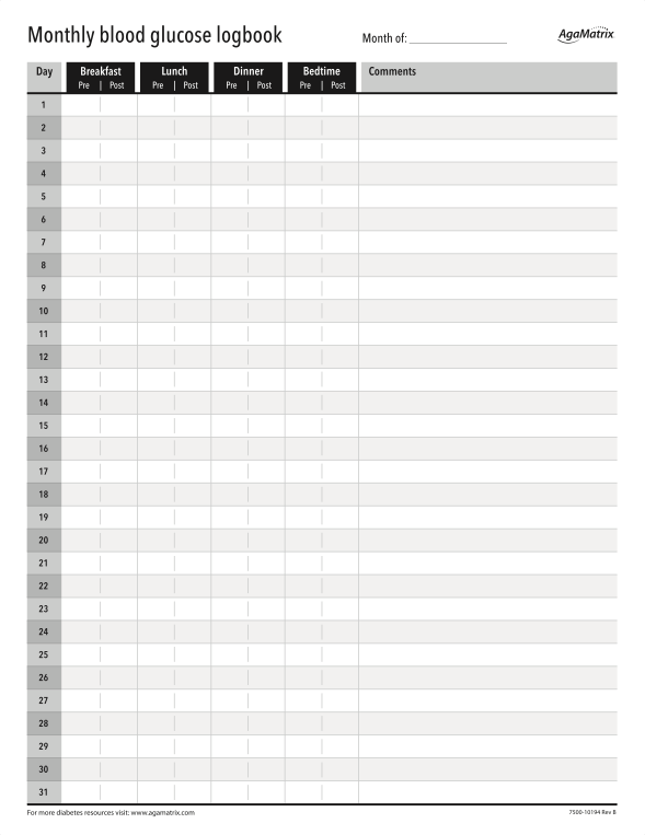 Large Print Monthly Free Printable Blood Sugar Log Sheet Printable 