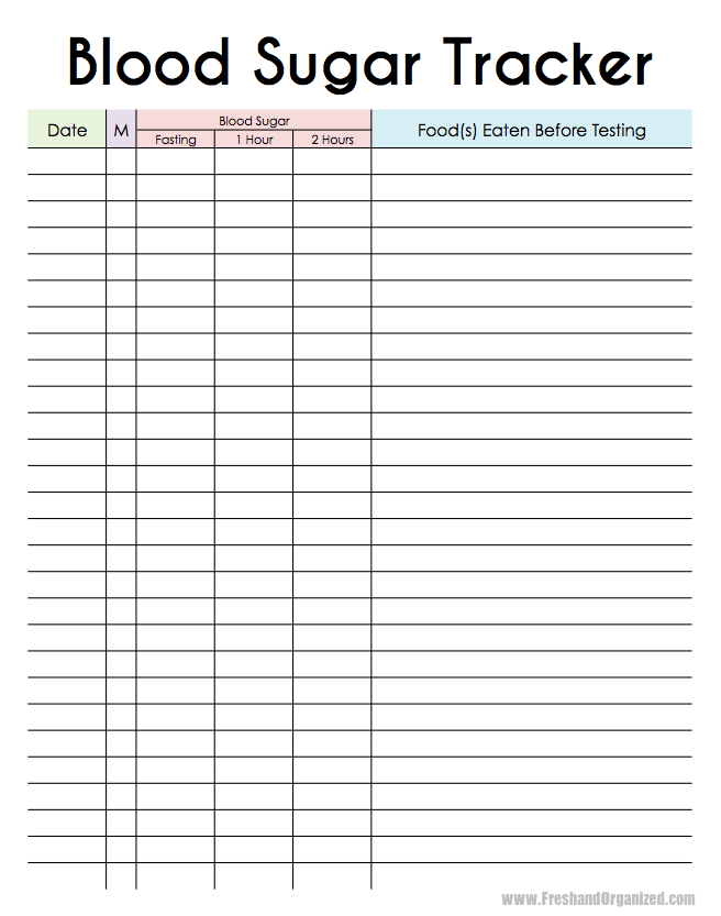 Large Print Monthly Free Printable Blood Sugar Log Sheet