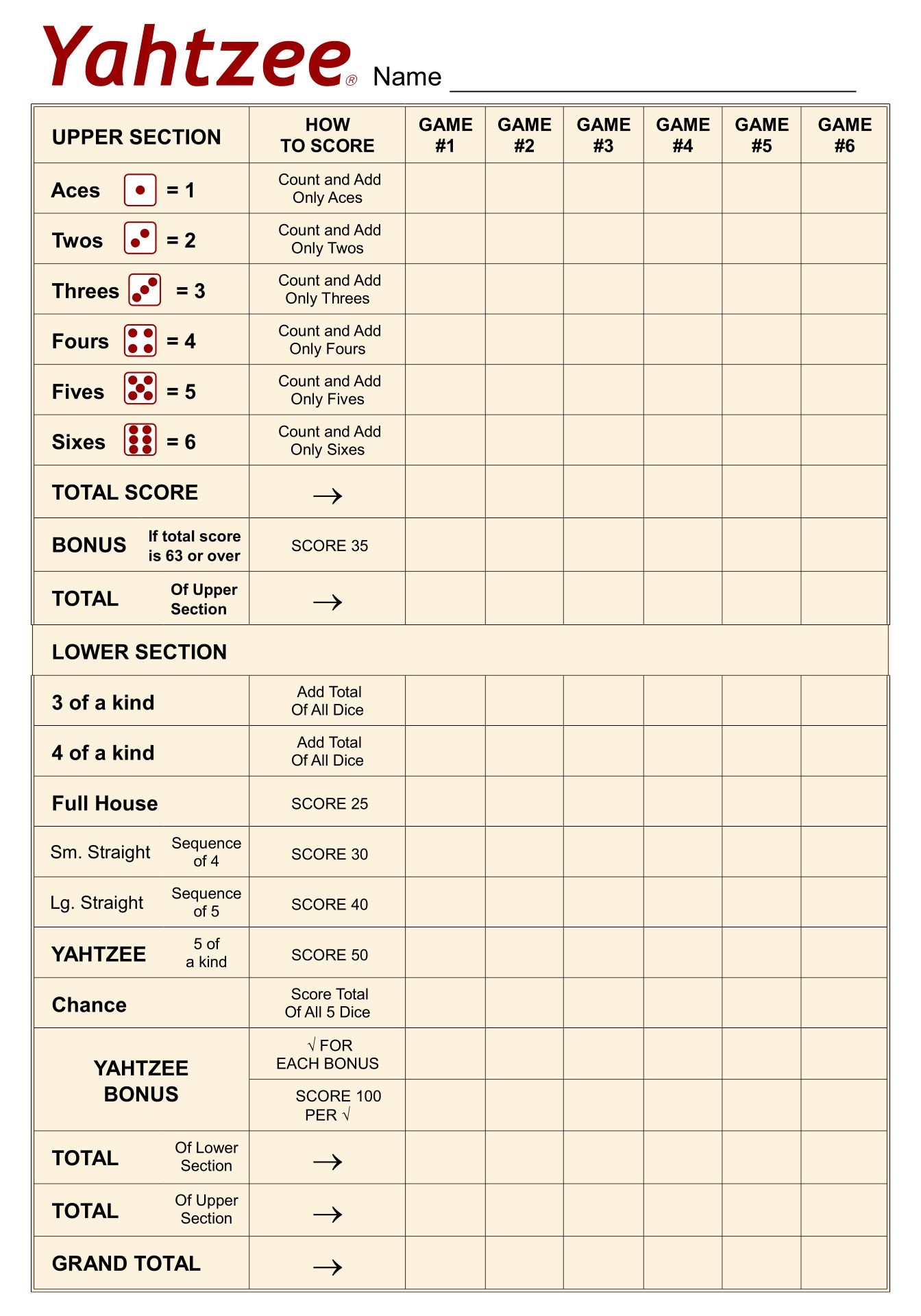 Large Yahtzee Score Sheets 10 Free PDF Printables Printablee