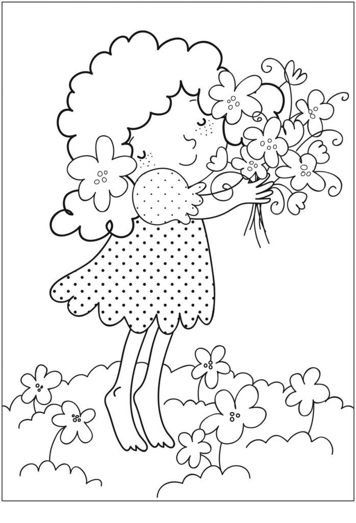 Lovely Girl With Flowers To Color Flower Coloring Sheets Rose Coloring 