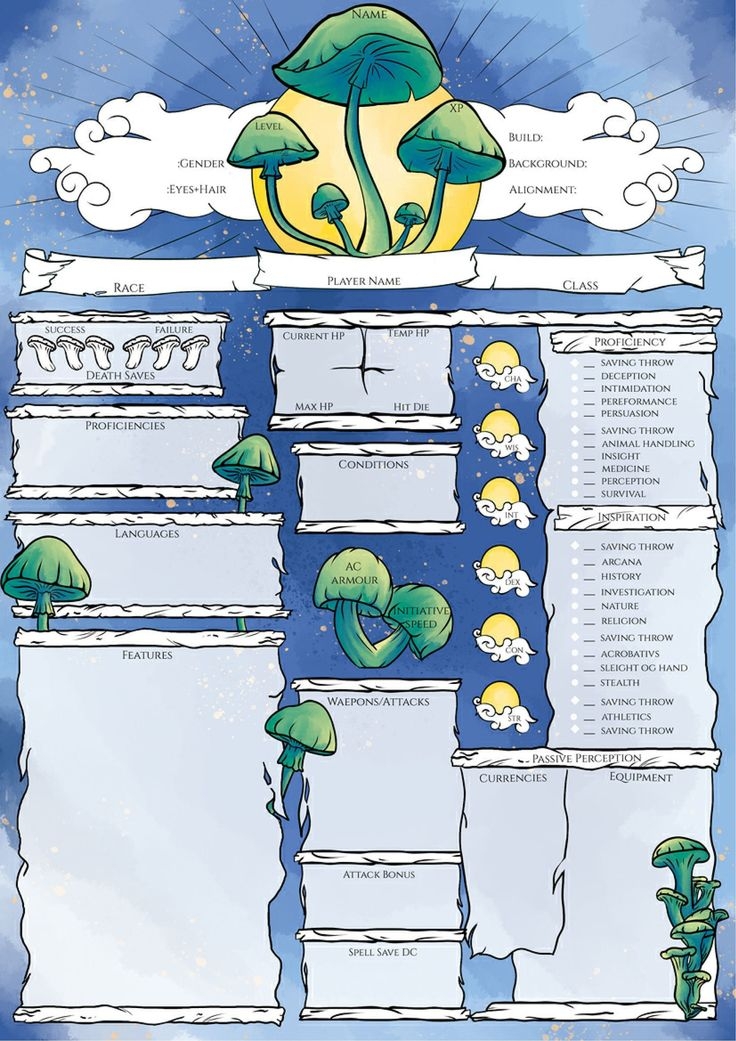 Mushrooms Dnd Character Sheets D D 5e Ttrpg Printable Dnd Dnd 