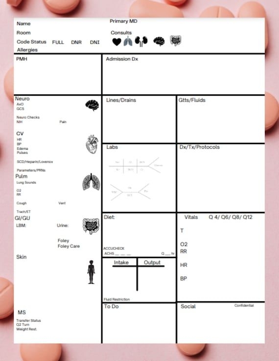 Nurse Report Sheet A Printable Nurse Brain Report Sheet Med Etsy 