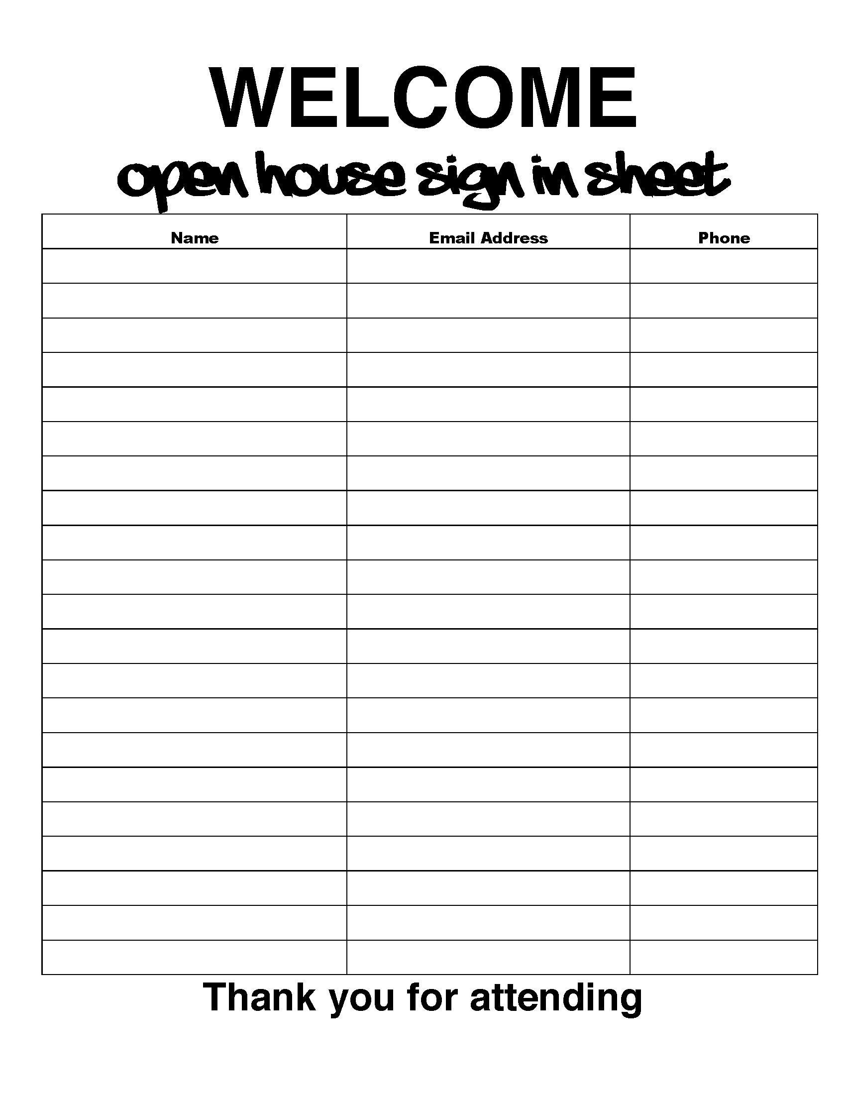 Open House Sign In Sheet Printable House Sign In Sheet Pdf 48 OFF