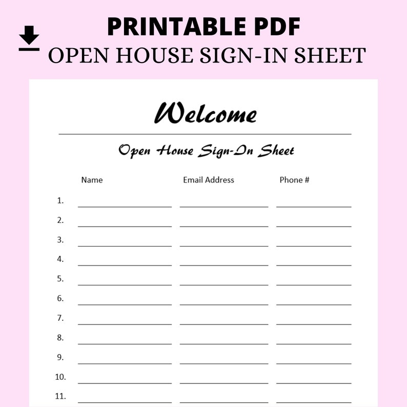 Open House Sign In Sheet Printable House Sign In Sheet Pdf Real 