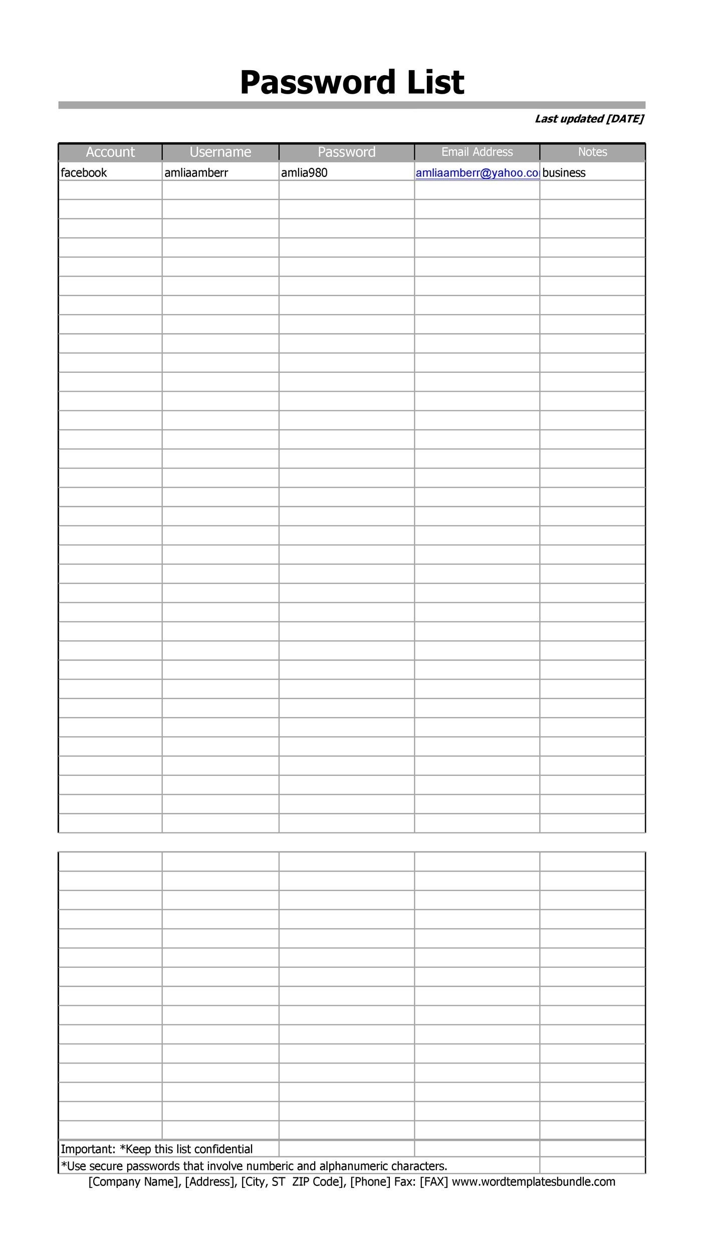 Password Sheet Printable Printable Free Templates