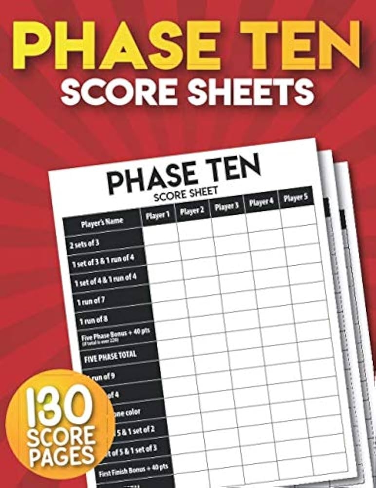 Phase 10 Score Sheet Printable Score Sheet Digital Instant 42 OFF