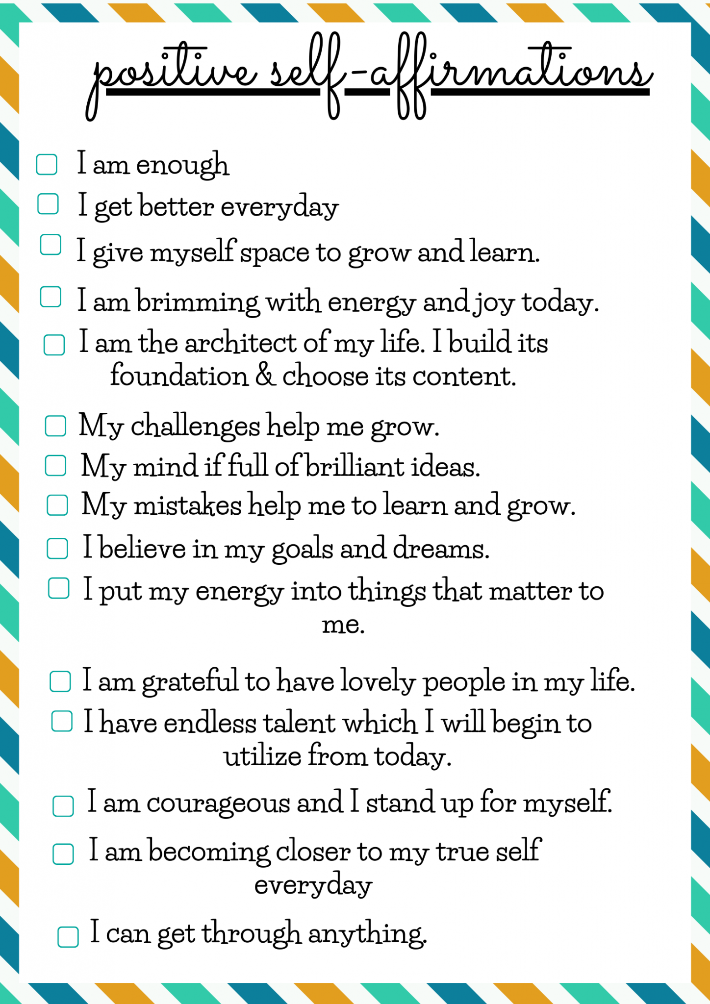Positive Affirmations Printable