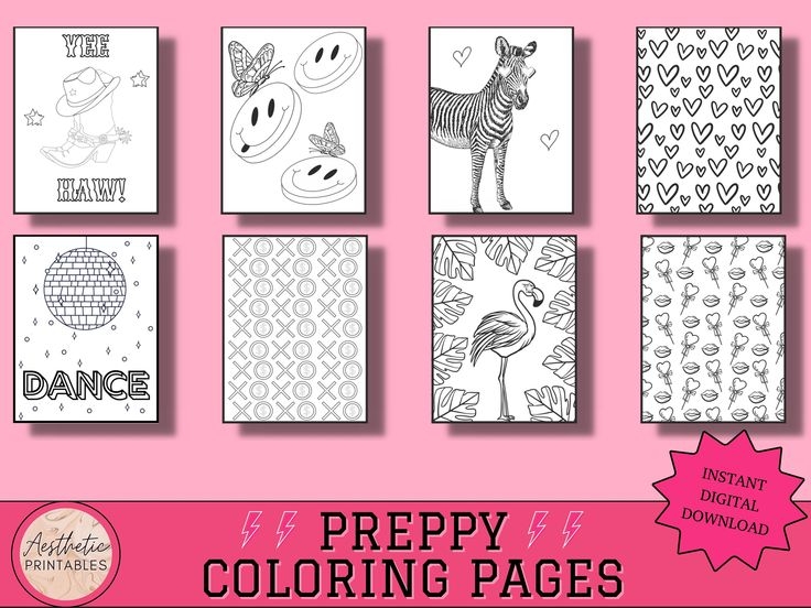 Preppy Coloring Pages Printable Easy Aesthetic Coloring Etsy