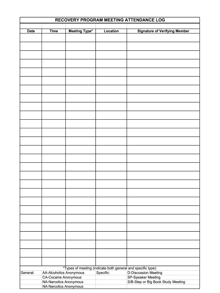 Printable Aa Attendance Sheet Printable Word Searches