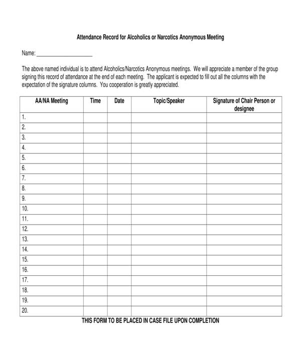 Printable Aa Attendance Sheet Printable Word Searches