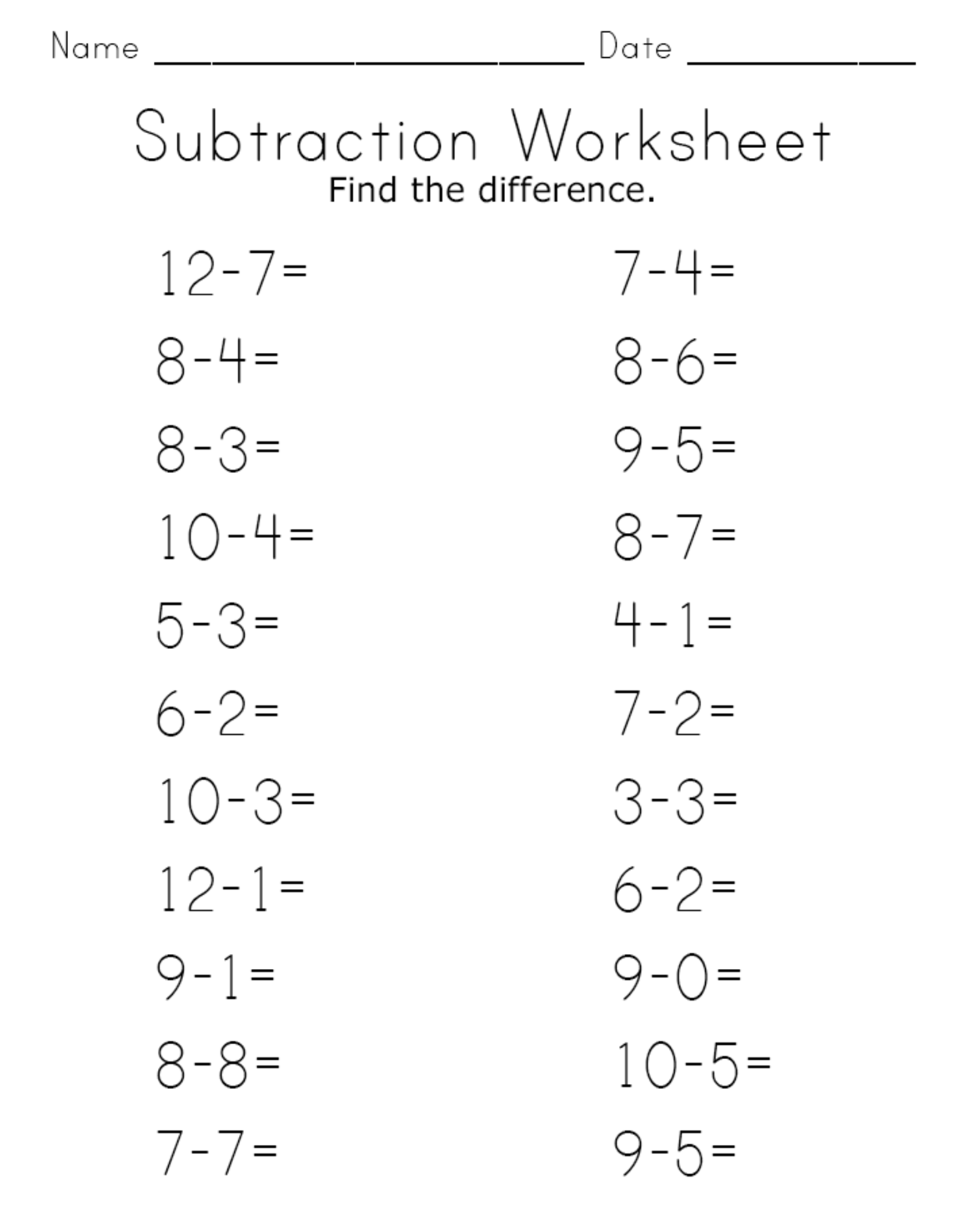 Printable Adding And Subtracting Math Sheets