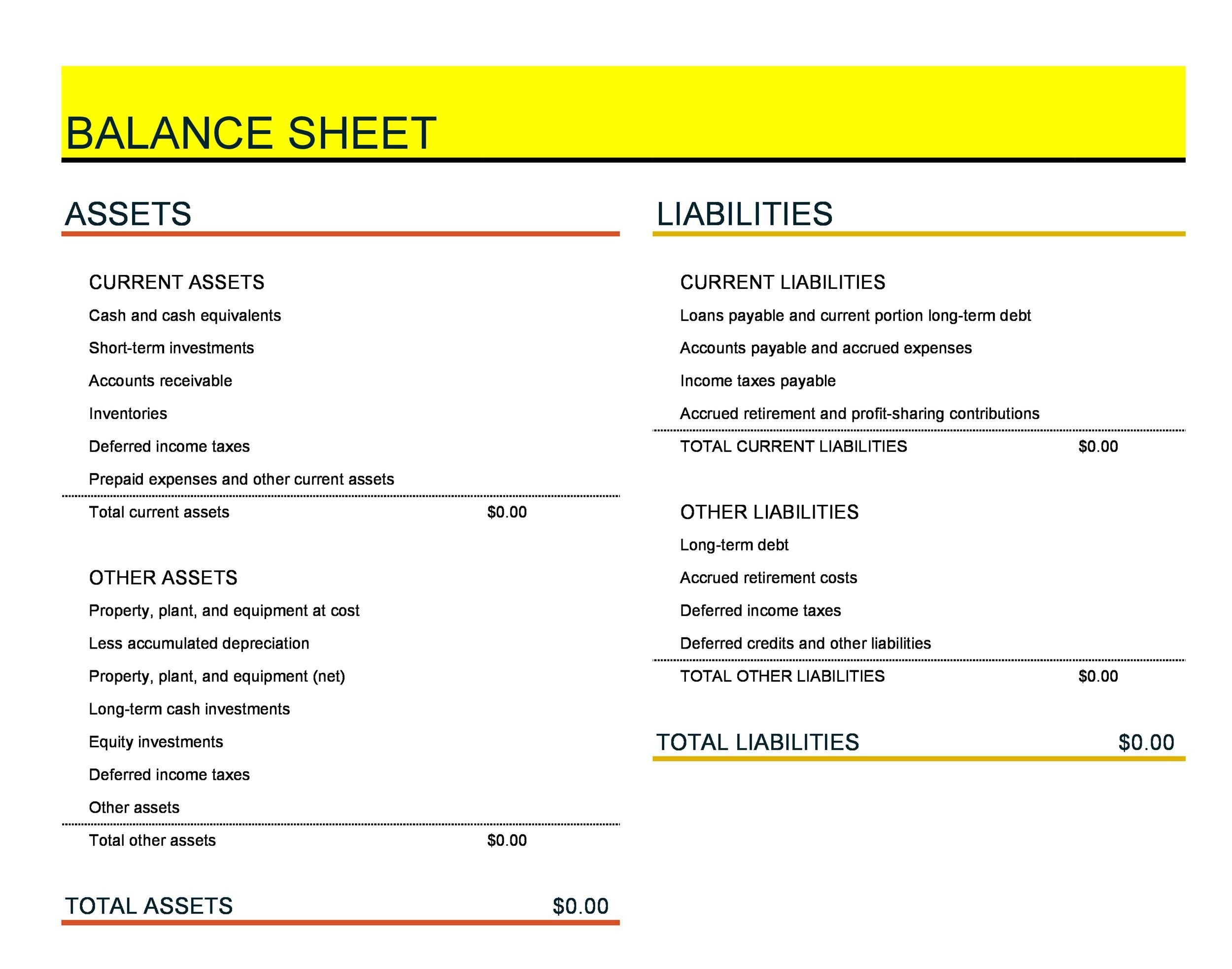 Printable Balance Sheet Template