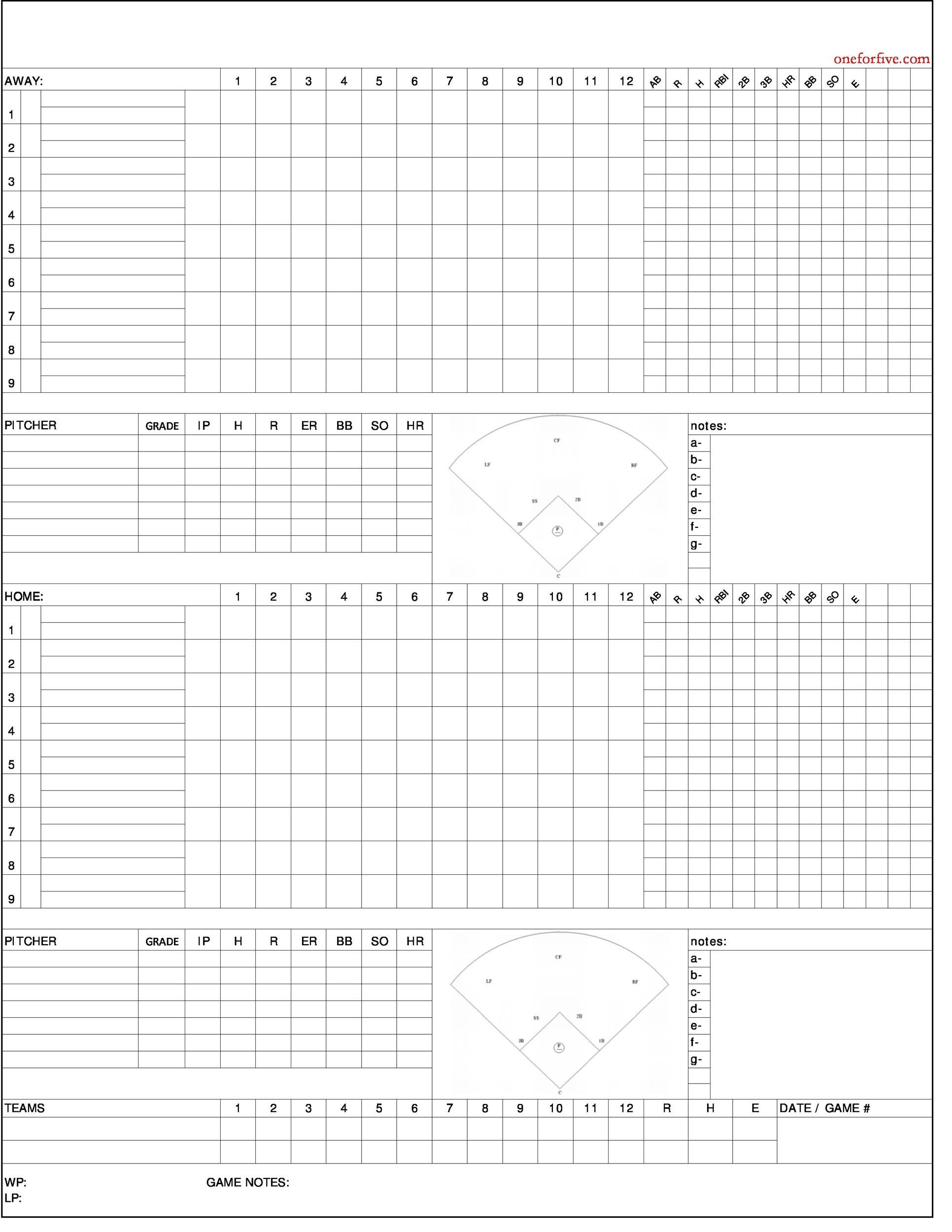 Printable Baseball Score Sheet
