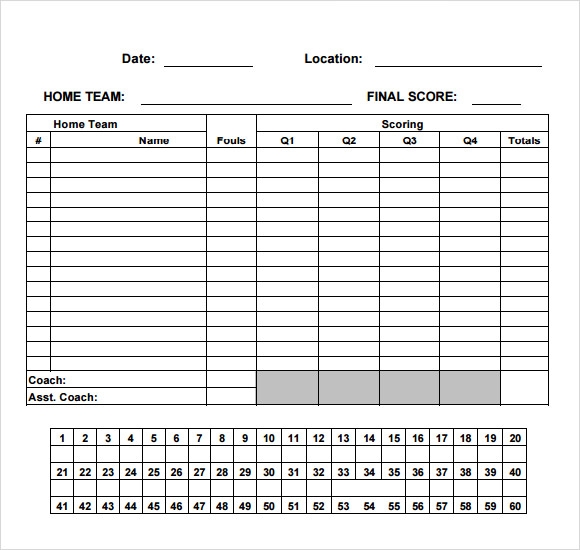 Printable Basketball Score Sheet Template Fillable