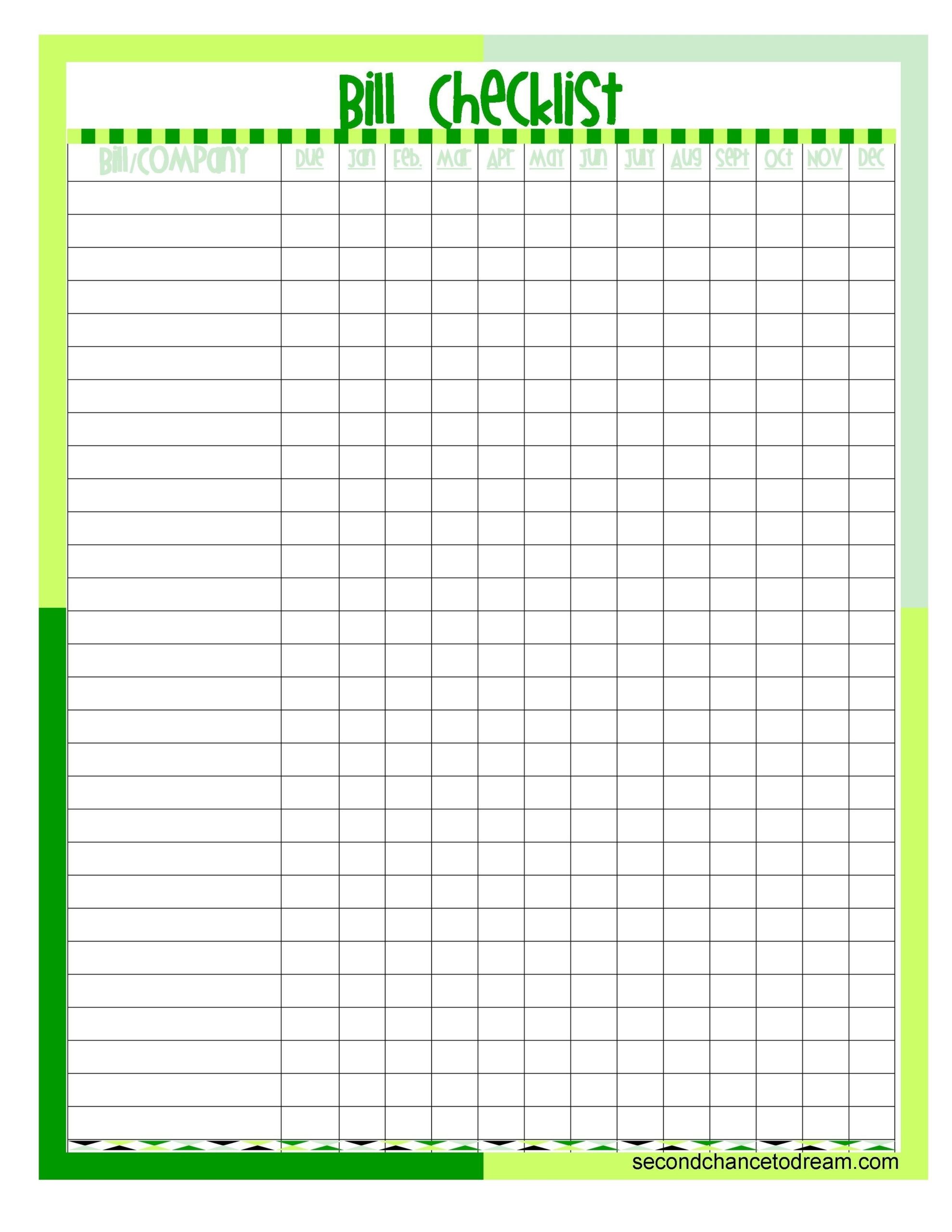 Printable Bill Sheet