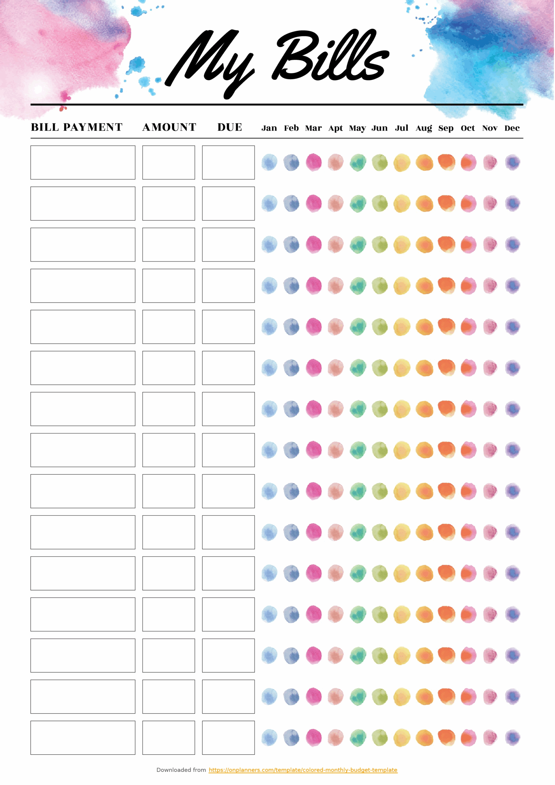 Printable Bill Sheet