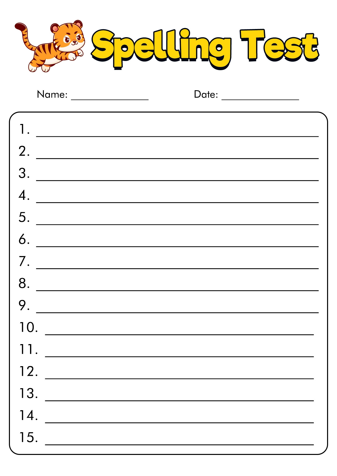 Printable Blank Spelling Test Sheets