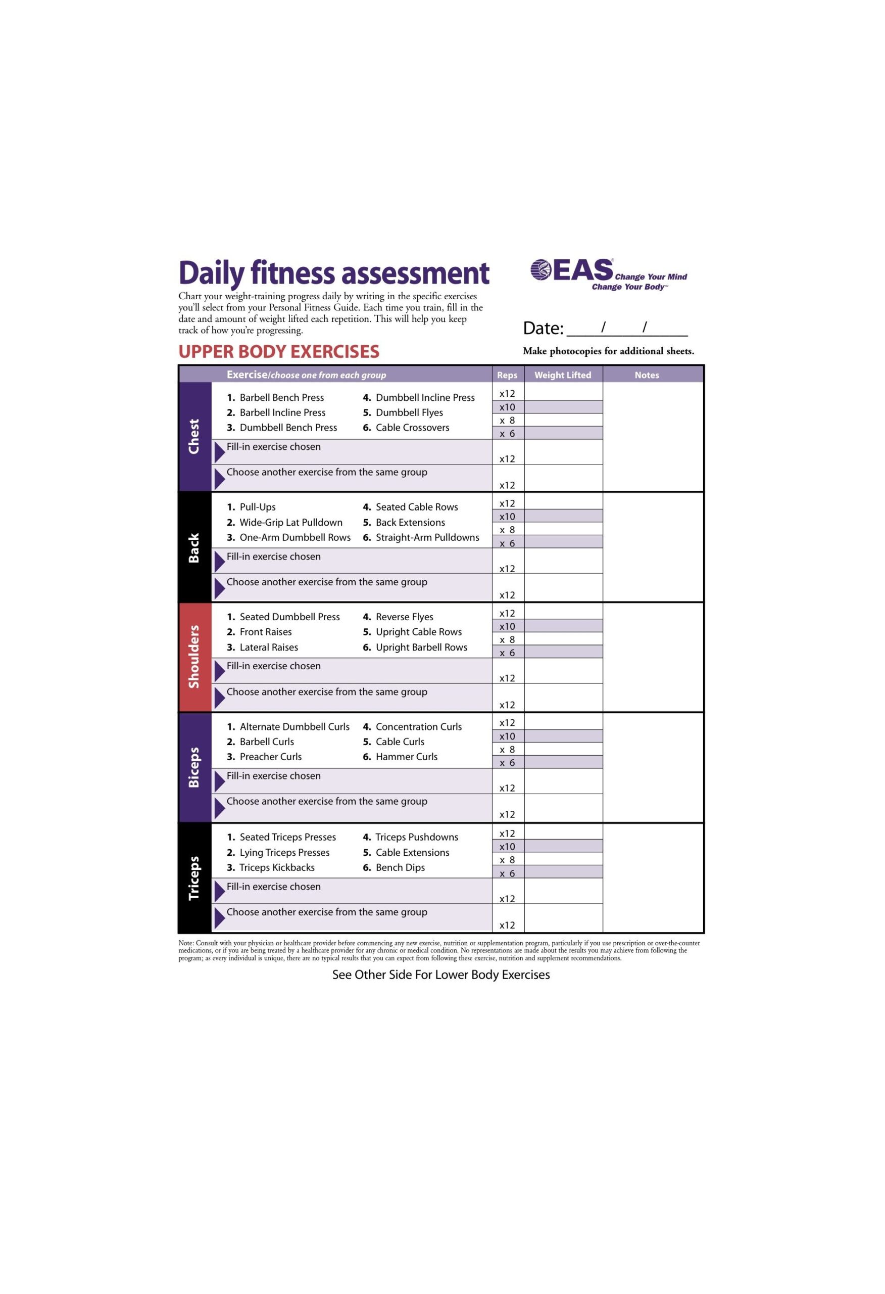 Printable Body For Life Workout Sheets Pdf