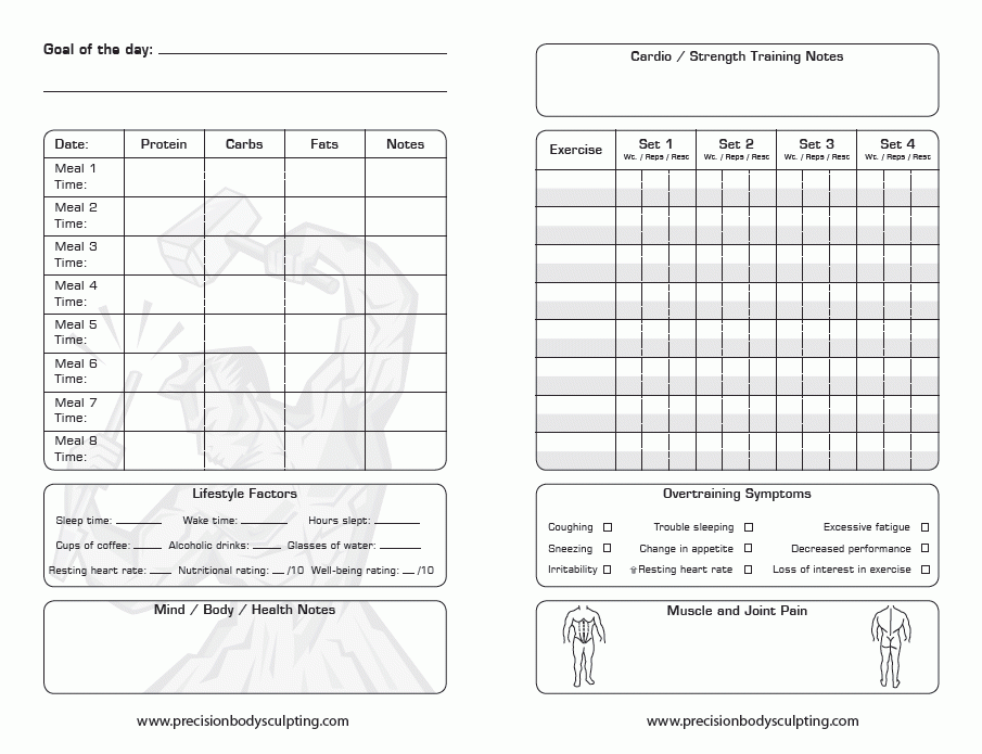 Printable Body For Life Workout Sheets Pdf