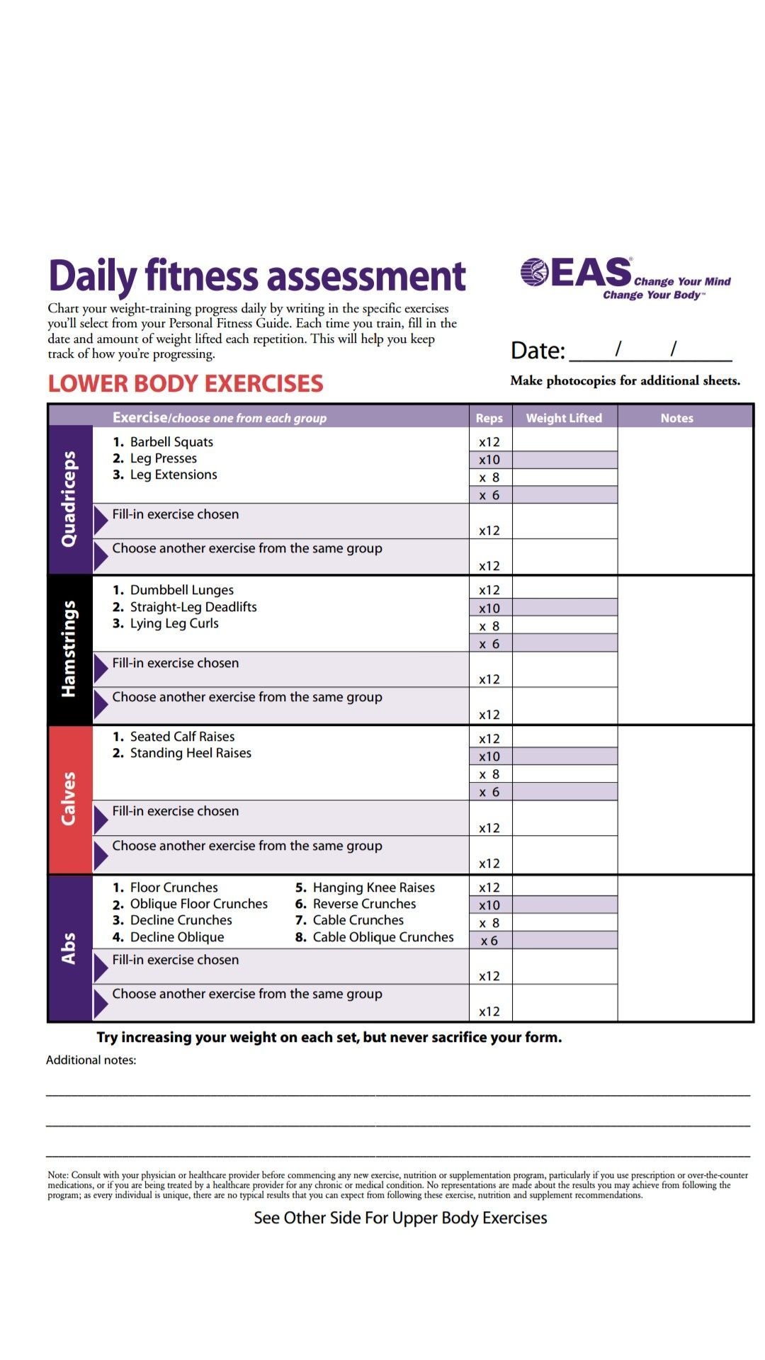 Printable Body For Life Workout Sheets Pdf