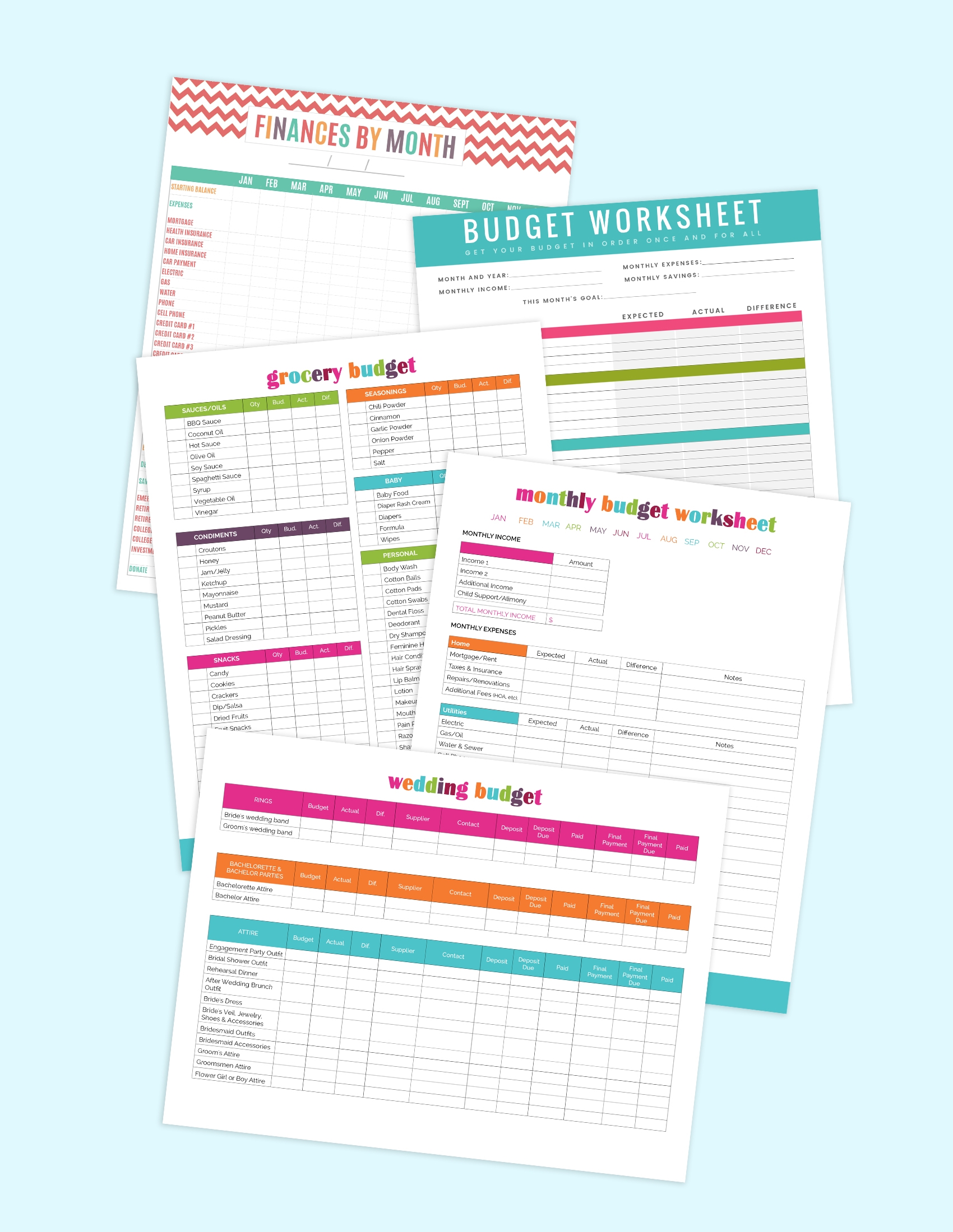 Printable Budget Sheets PDF Downloads 