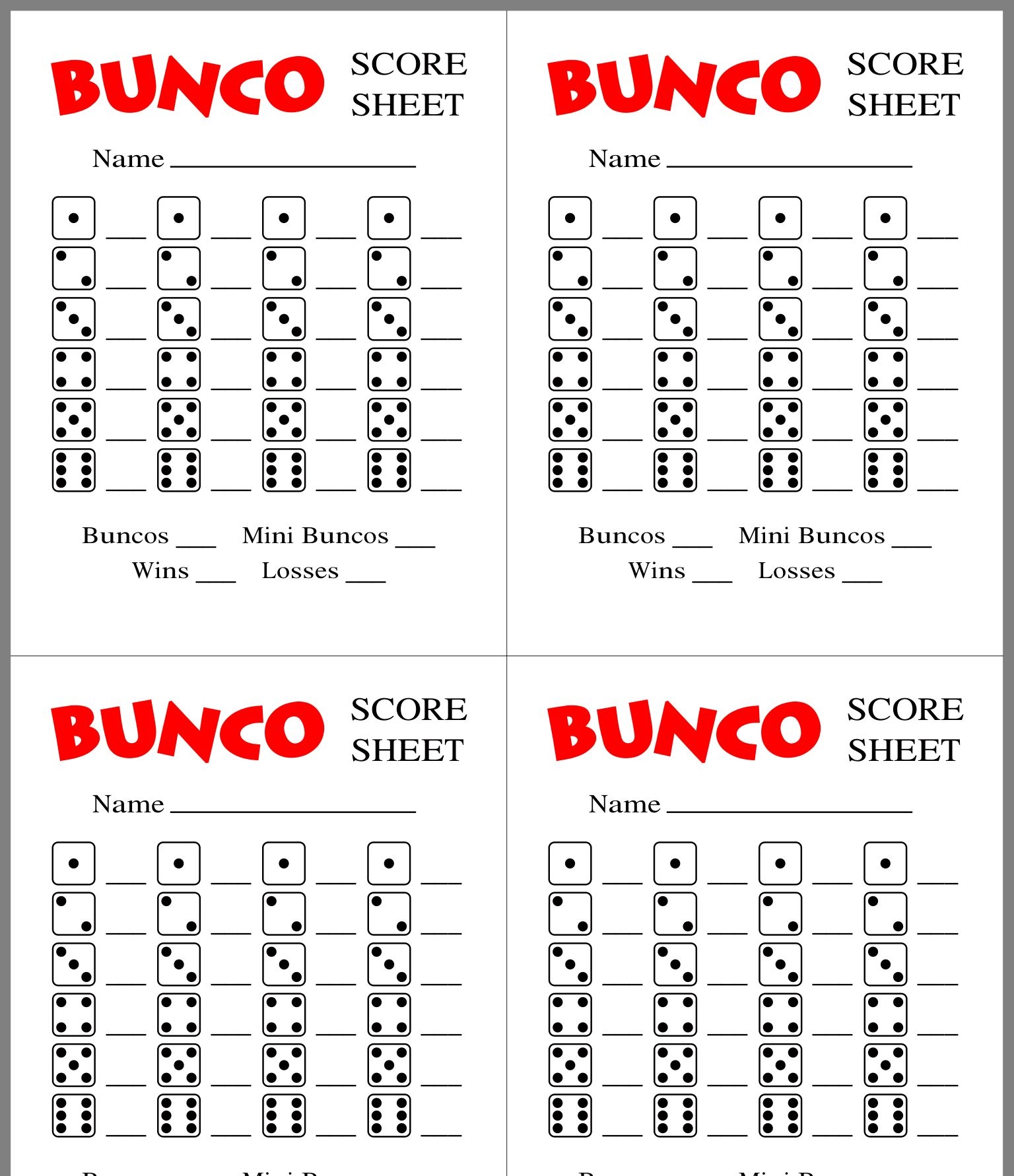 Printable Bunco Score Sheets Printable Bunco Score Sheets