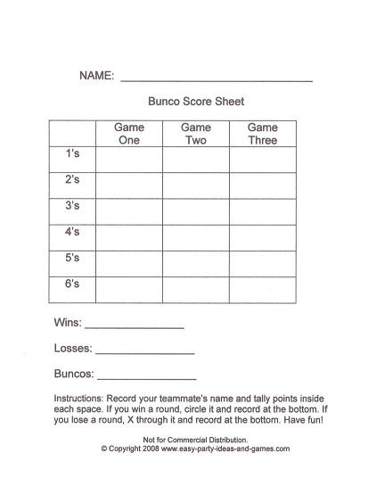 Printable Bunco Score Sheets Pdf Infoupdate