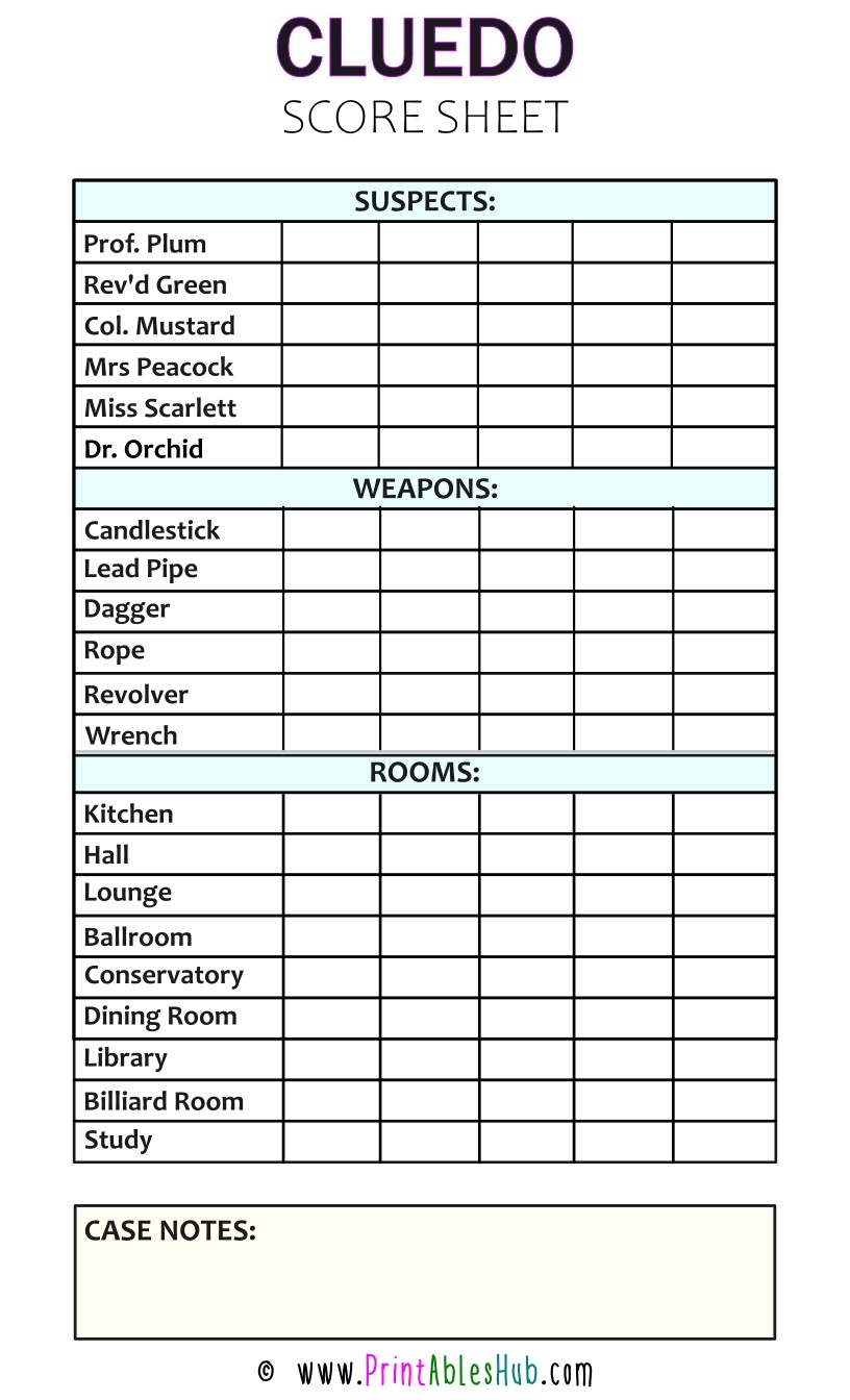 Printable Cluedo Sheets Pdf Printable Cluedo Sheets Pdf