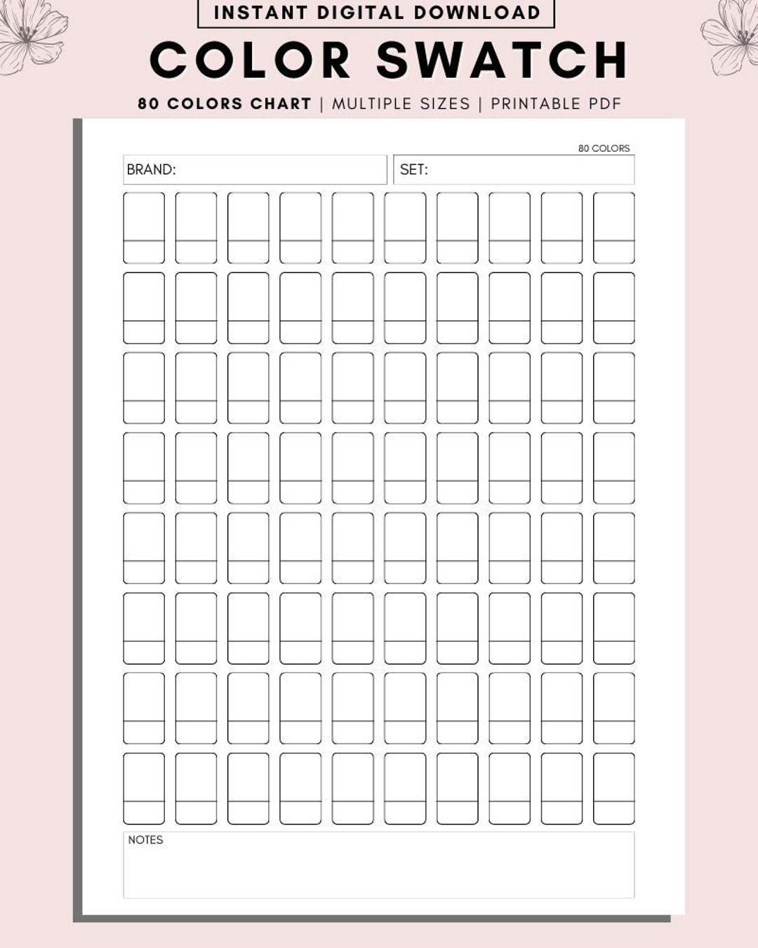 Printable Color Swatch Color Swatch Chart Color Swatch Template DIY