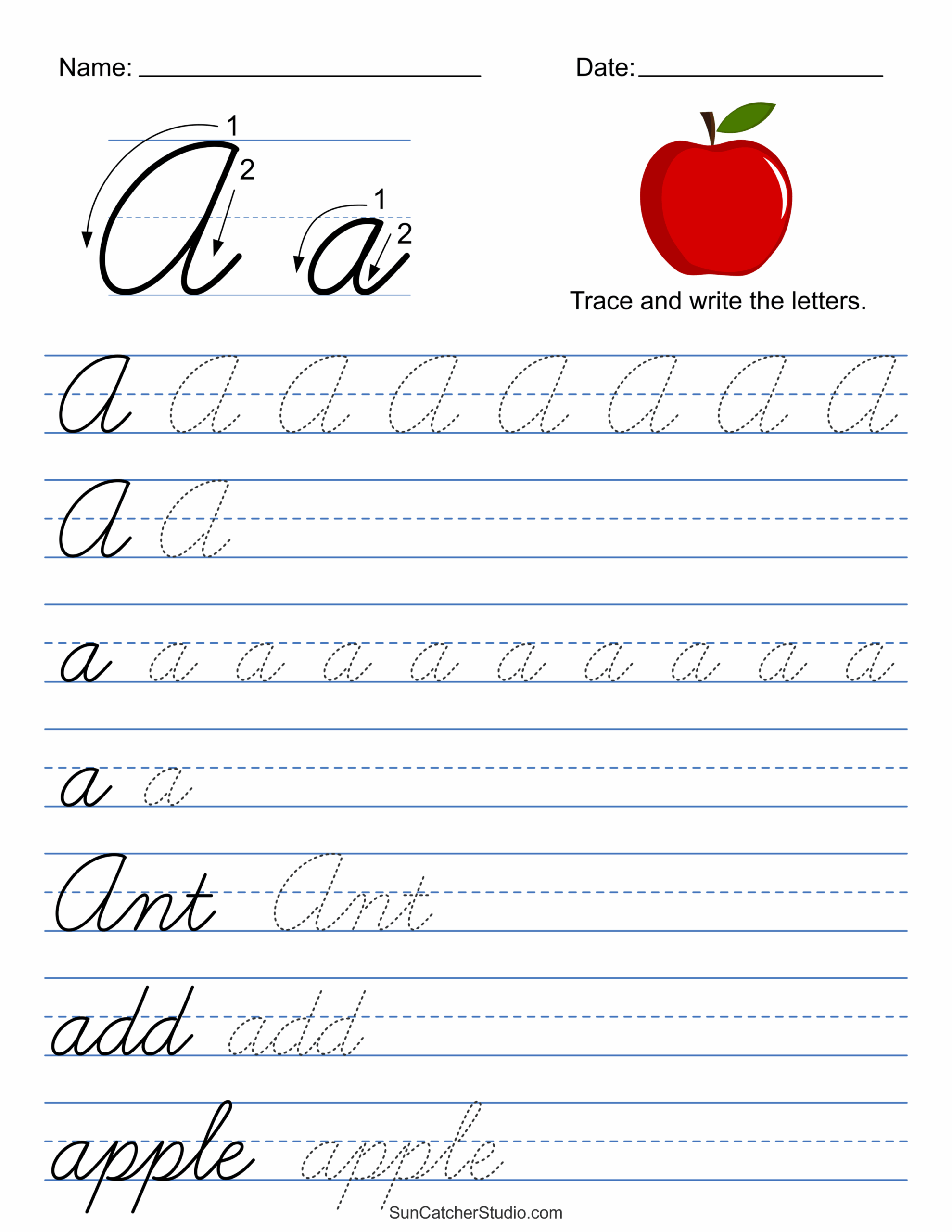 Printable Cursive Handwriting Worksheets Practice Letters DIY