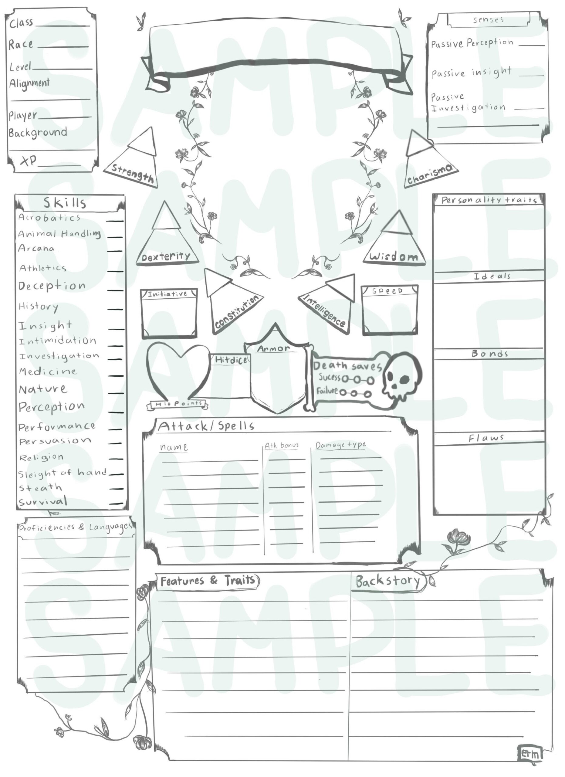 Printable D D Character Sheet Diy D And D Character Sheet Etsy My XXX 