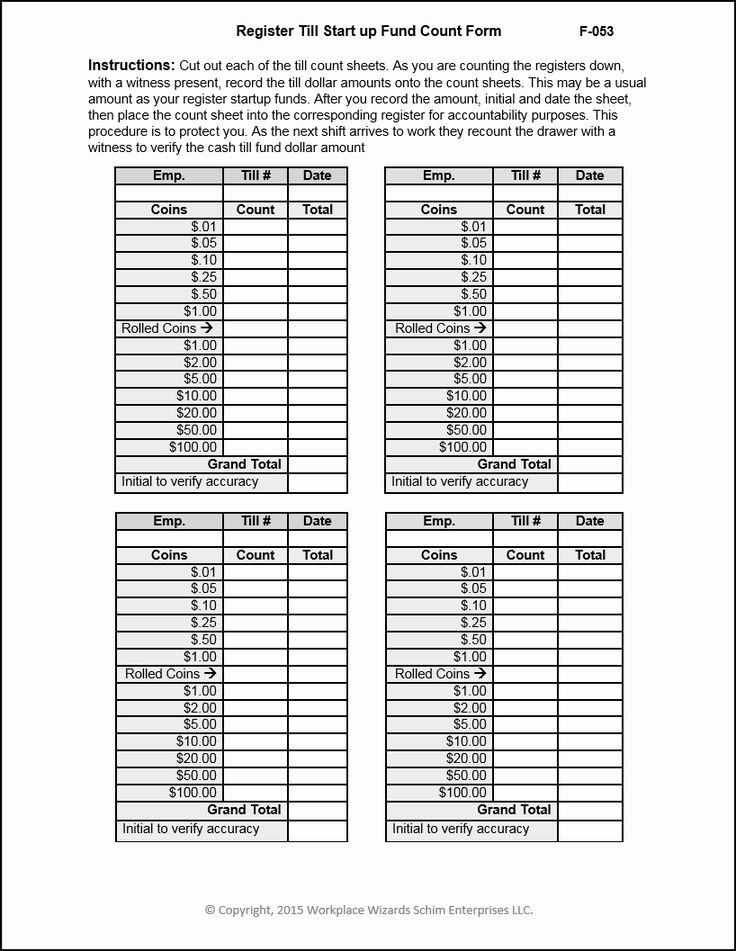 Printable Daily Cash Drawer Count Sheet Dev onallcylinders