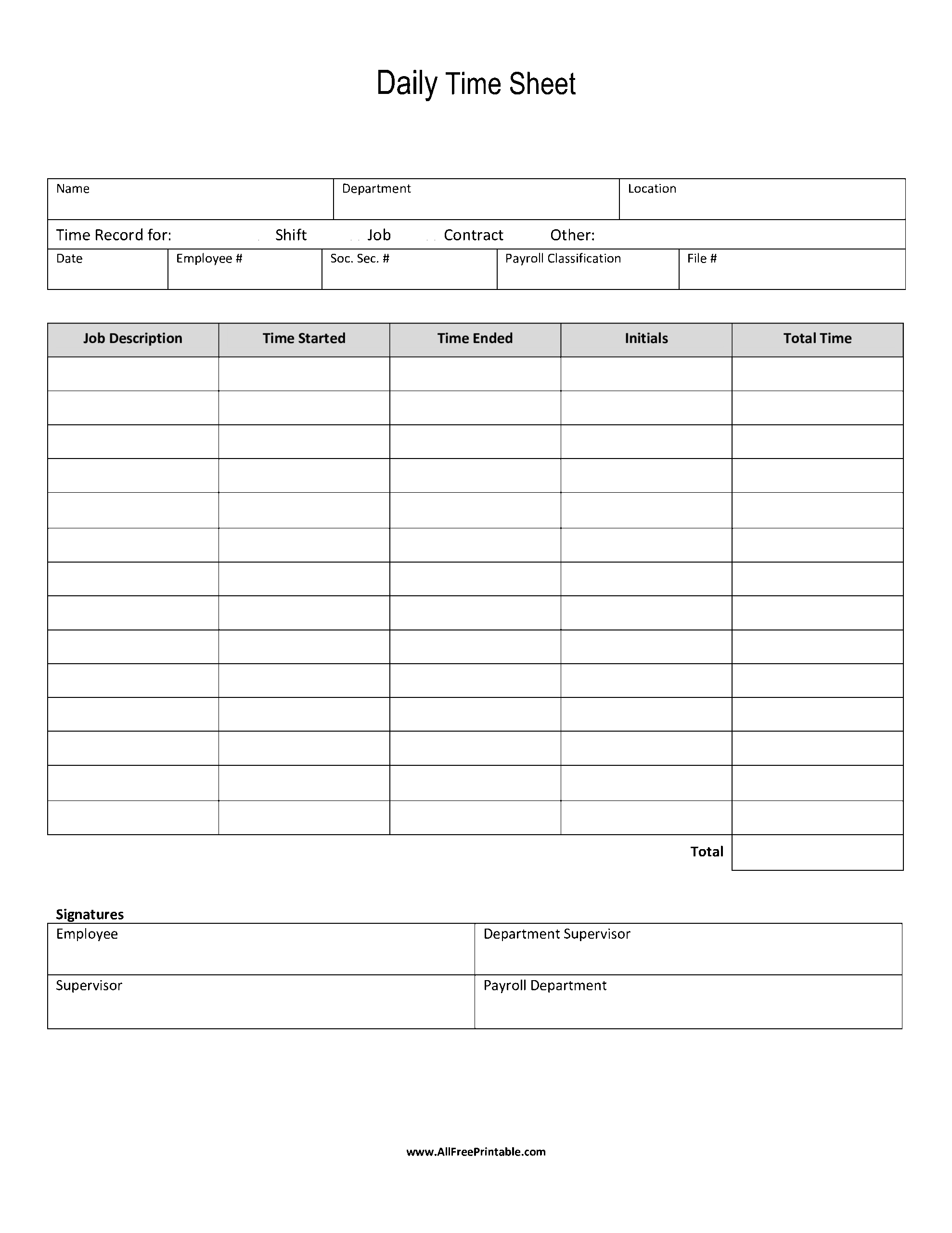 Printable Daily Time Sheet Pdf Printable Word Searches