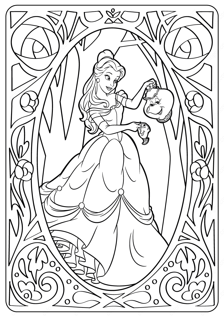 Printable Disney Belle PDF Coloring Pages