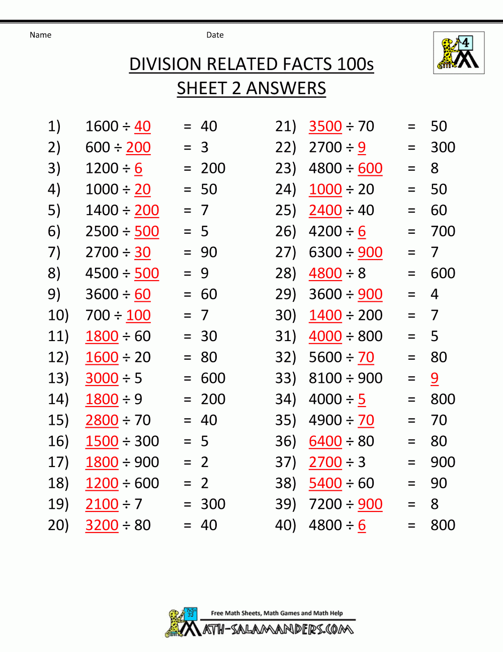 Printable Division Sheets