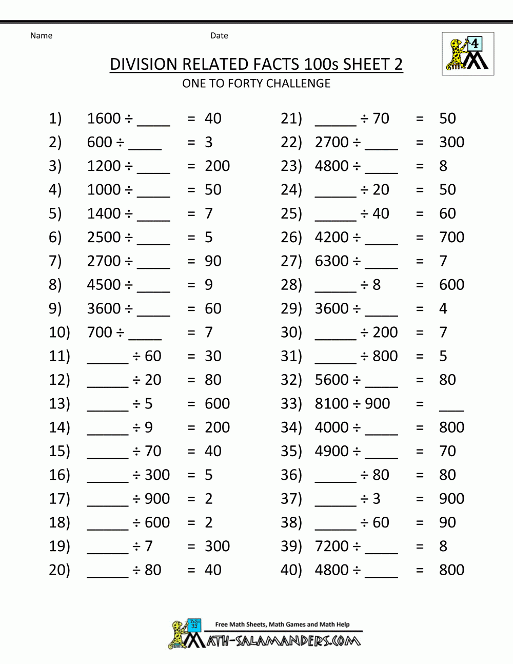 Printable Division Sheets