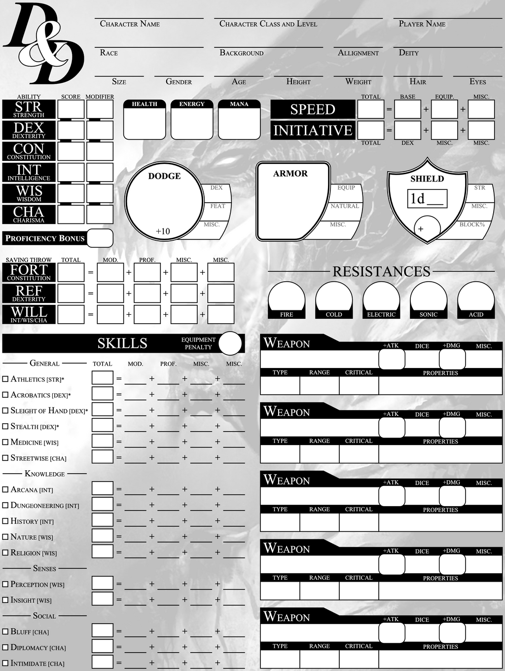 Printable Dnd Character Sheet