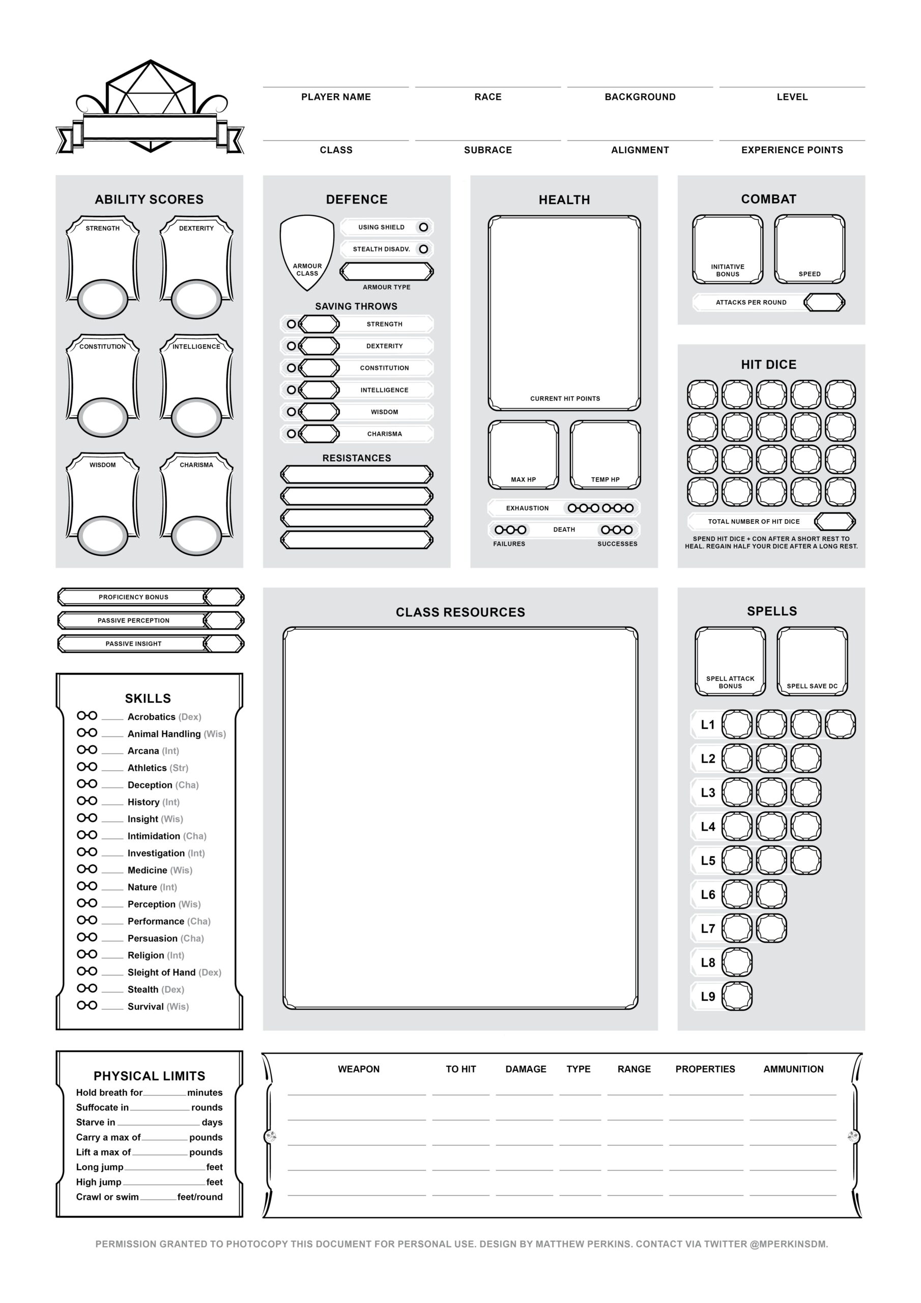 Printable Dungeons And Dragons Character Sheet Printable Sight Words List