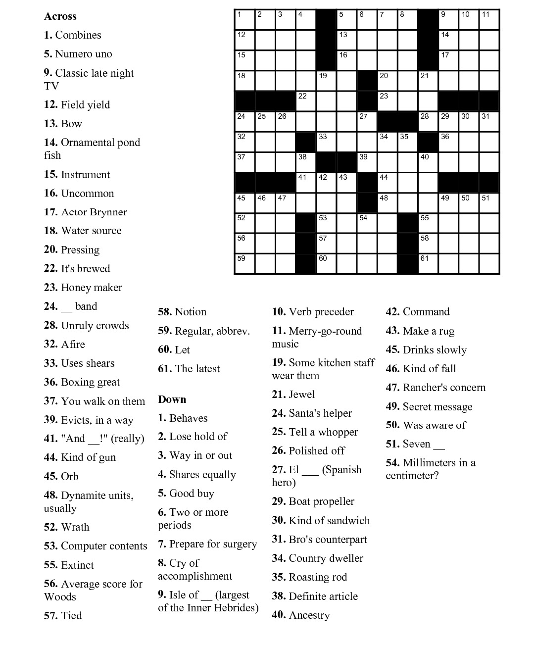 Printable Easy Crossword Puzzles For Adults Free Printable JD