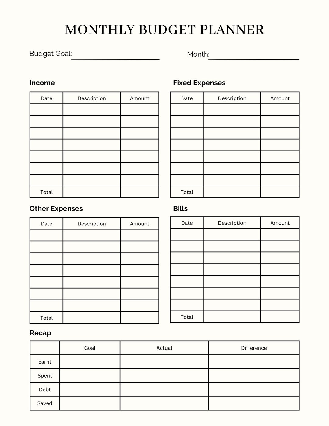 Printable Editable Monthly Budget Sheet For Canva Monthly Budget